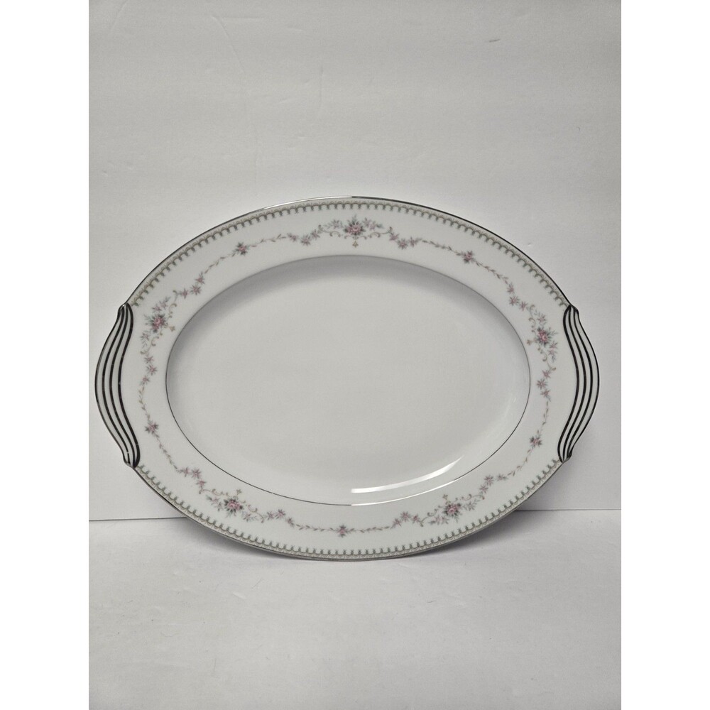 Vintage Noritake Fairmont Pink Roses Platinum Trim 11 5/8" Oval Serving Platter